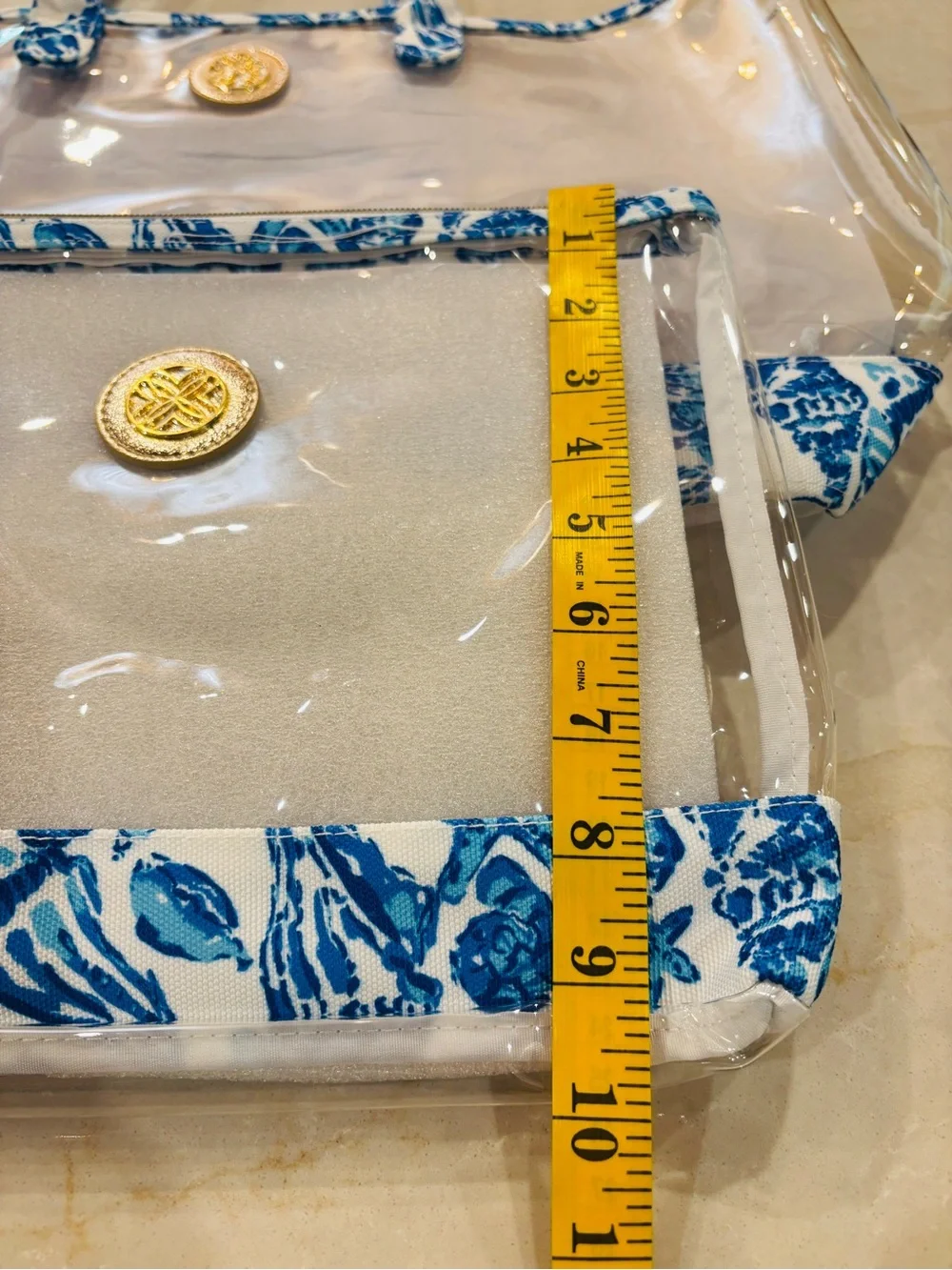 Lilly Pulitzer Clear Tote with Blue Shell-Print Trim